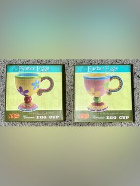 Set of 2 Cracker Barrel Colorful Collection Ceramic Egg Cups - NEW IN BOX